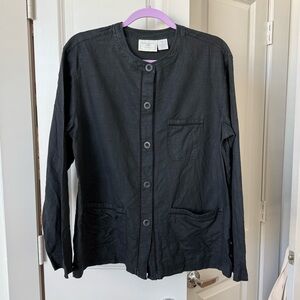 Susan Bristol Charcoal Linen Button-Up Chore Shirt
